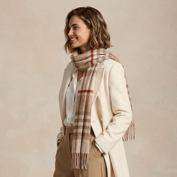 Edinburgh 100% Lambswool Scarf – Premium Soft Wool Wrap - CHEQUER SHRIMP (24530)