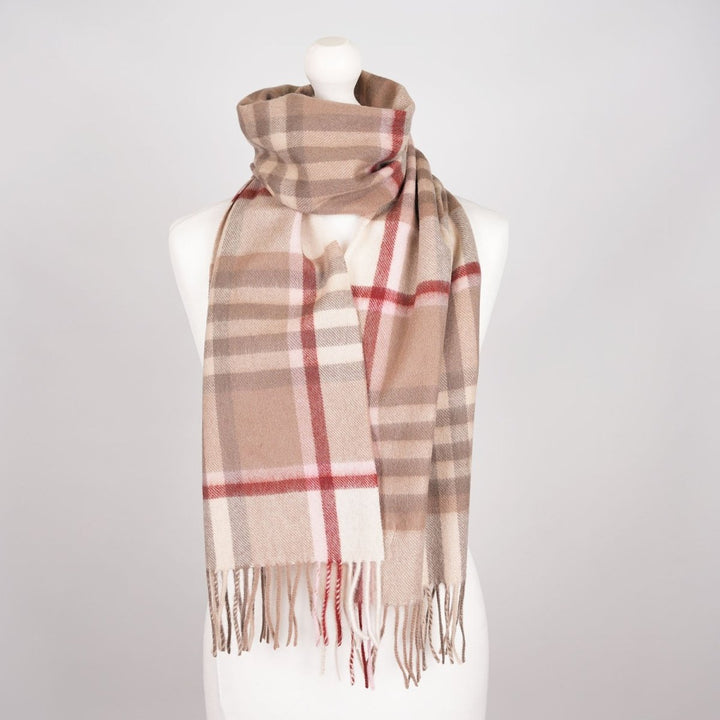 Edinburgh 100% Lambswool Scarf – Premium Soft Wool Wrap - CHEQUER SHRIMP (24530)