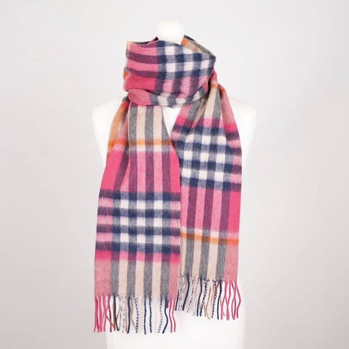 Edinburgh 100% Lambswool Scarf – Premium Soft Wool Wrap - CHEQUER TARTAN ASTRAL/RASPBERRY