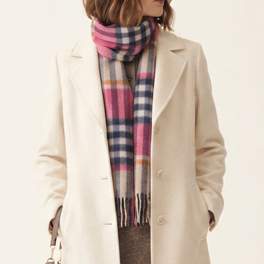 Edinburgh 100% Lambswool Scarf – Premium Soft Wool Wrap - CHEQUER TARTAN ASTRAL/RASPBERRY