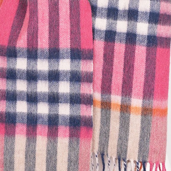 Edinburgh 100% Lambswool Scarf – Premium Soft Wool Wrap - CHEQUER TARTAN ASTRAL/RASPBERRY