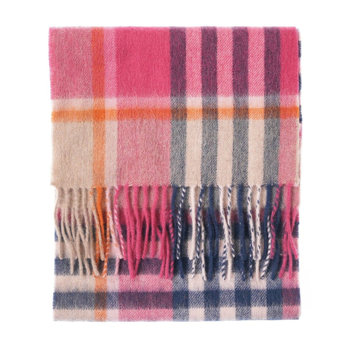 Edinburgh 100% Lambswool Scarf – Premium Soft Wool Wrap - CHEQUER TARTAN ASTRAL/RASPBERRY