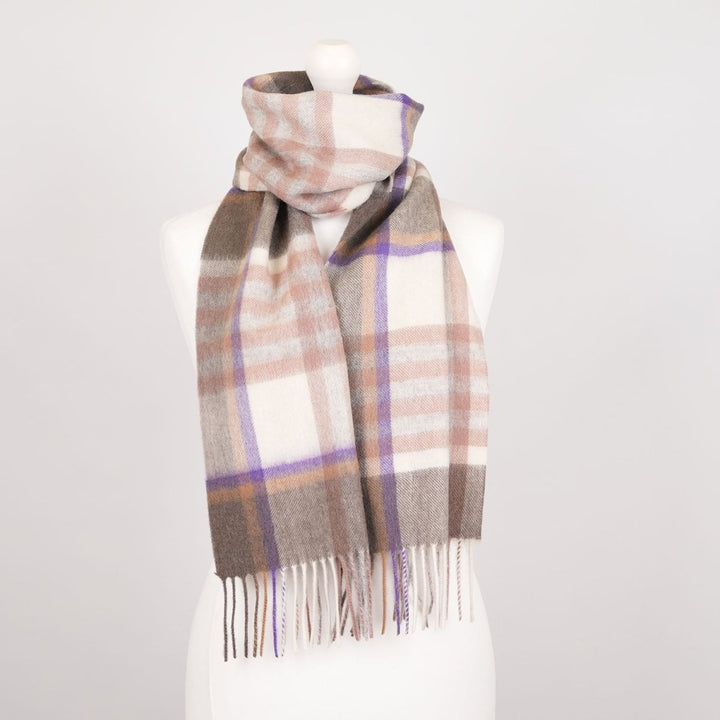 Edinburgh 100% Lambswool Scarf – Premium Soft Wool Wrap - CHEQUER TARTAN BEIGE/ROSE