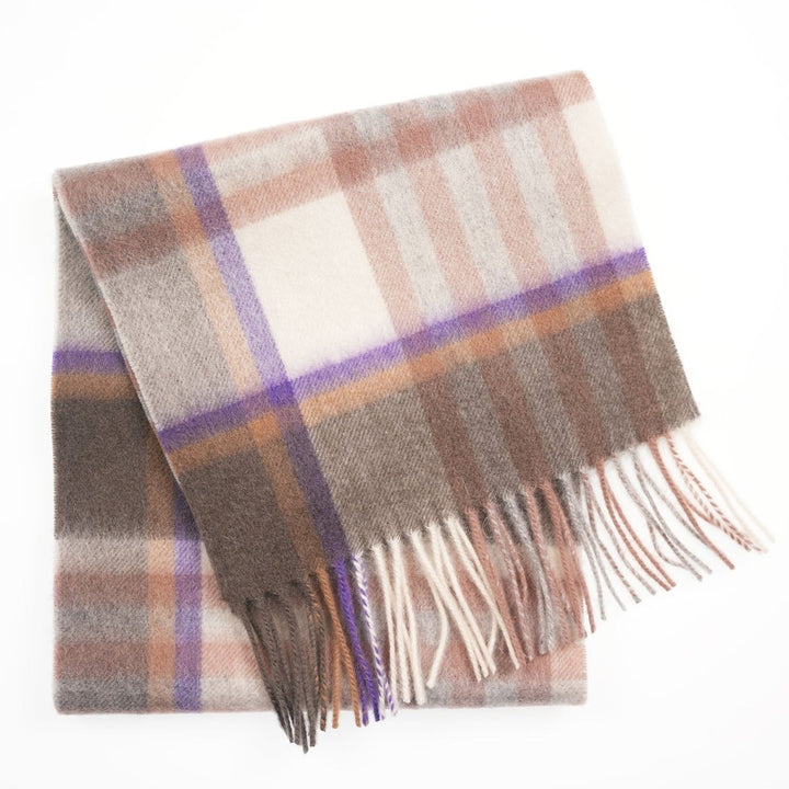 Edinburgh 100% Lambswool Scarf – Premium Soft Wool Wrap - CHEQUER TARTAN BEIGE/ROSE