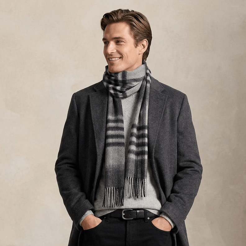 Edinburgh 100% Lambswool Scarf – Premium Soft Wool Wrap - CHEQUER TARTAN DK GREY
