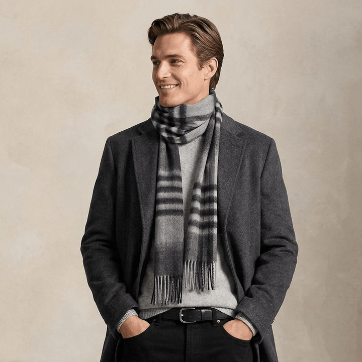 Edinburgh 100% Lambswool Scarf – Premium Soft Wool Wrap - CHEQUER TARTAN DK GREY