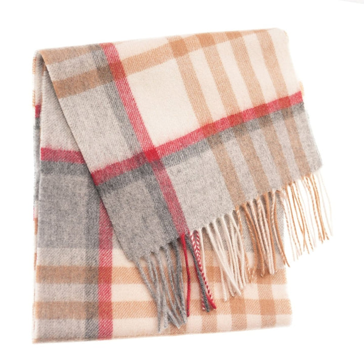 Edinburgh 100% Lambswool Scarf – Premium Soft Wool Wrap - CHEQUER TARTAN LT CAMEL/GREY (24539)
