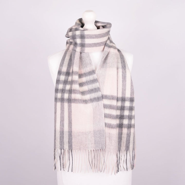 Edinburgh 100% Lambswool Scarf – Premium Soft Wool Wrap - CHEQUER TARTAN LIGHT PINK AND GREY