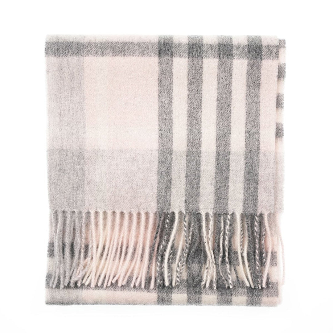 Edinburgh 100% Lambswool Scarf – Premium Soft Wool Wrap - CHEQUER TARTAN LIGHT PINK AND GREY