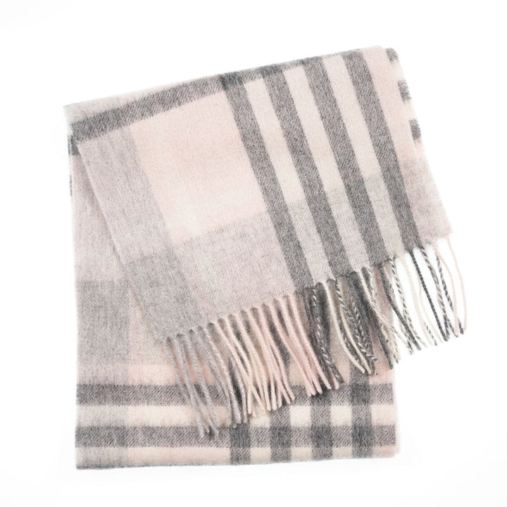 Edinburgh 100% Lambswool Scarf – Premium Soft Wool Wrap - CHEQUER TARTAN LIGHT PINK AND GREY