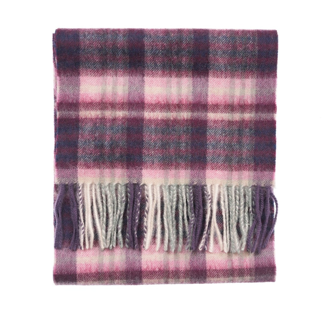 Edinburgh 100% Lambswool Scarf – Premium Soft Wool Wrap - CLUSTER GINGHAM 27627 ASTRAL/BERRY