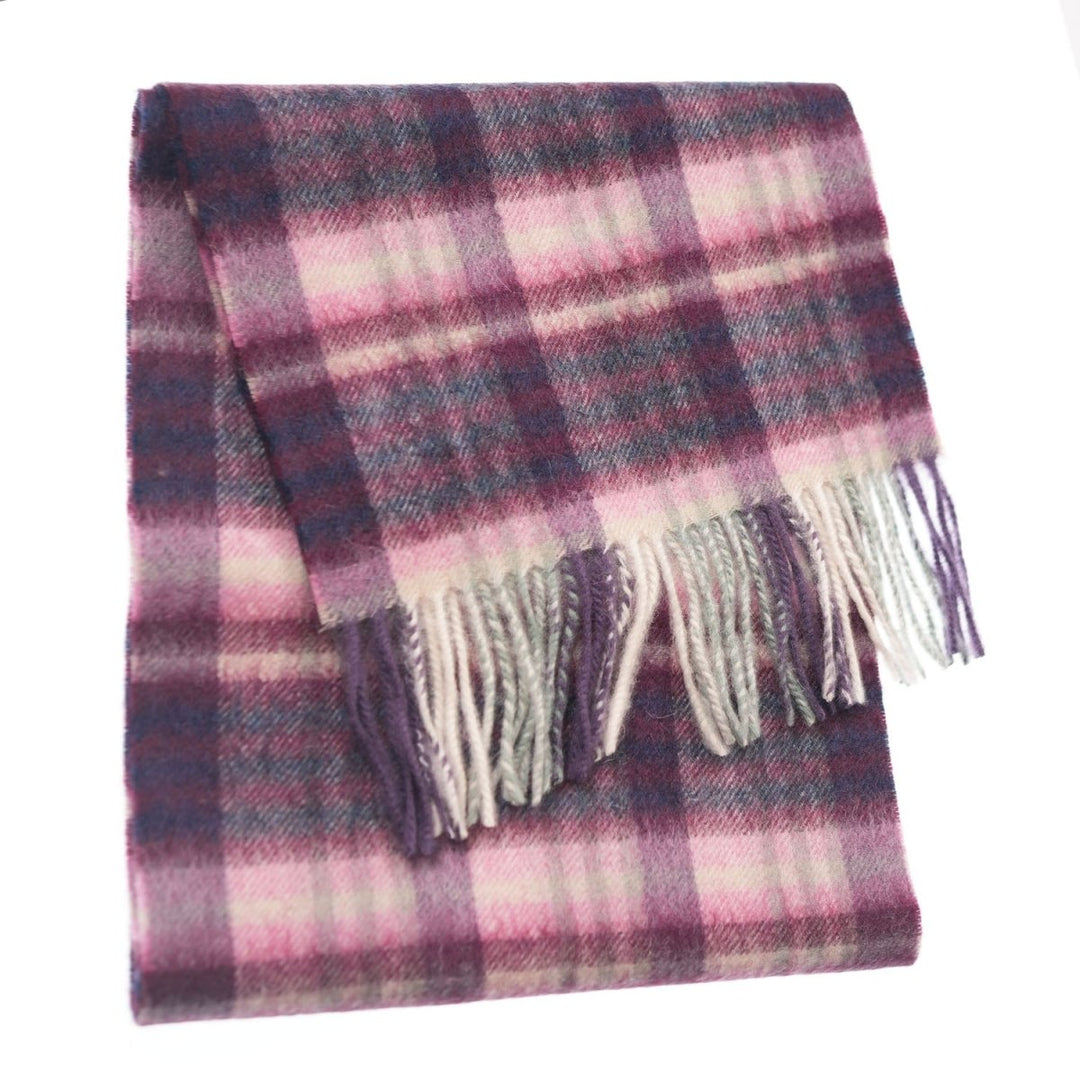 Edinburgh 100% Lambswool Scarf – Premium Soft Wool Wrap - CLUSTER GINGHAM 27627 ASTRAL/BERRY