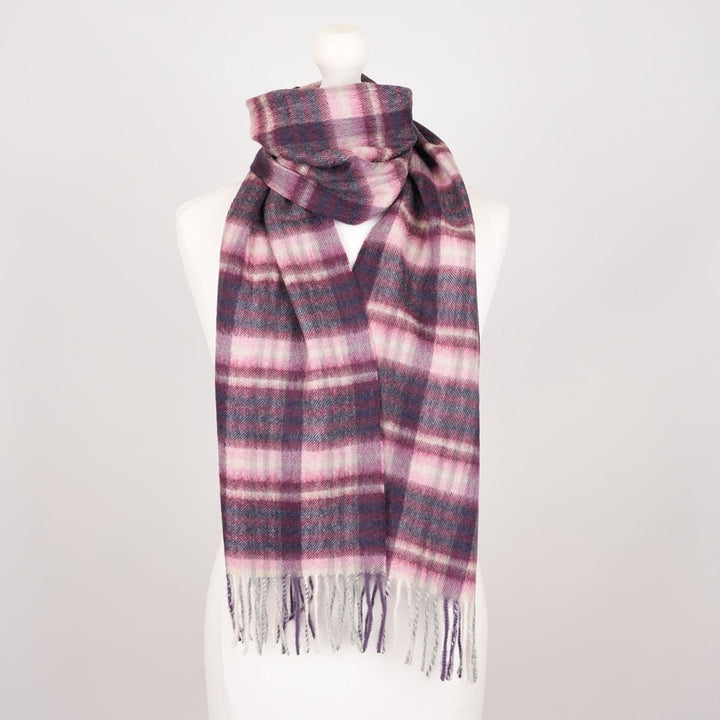 Edinburgh 100% Lambswool Scarf – Premium Soft Wool Wrap - CLUSTER GINGHAM 27627 ASTRAL/BERRY