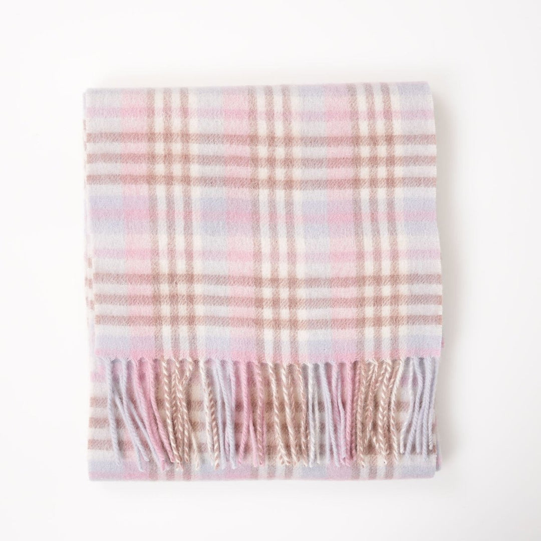 Edinburgh 100% Lambswool Scarf – Premium Soft Wool Wrap - CLUSTER GINGHAM 27622 LILAC/PINK/WHITE