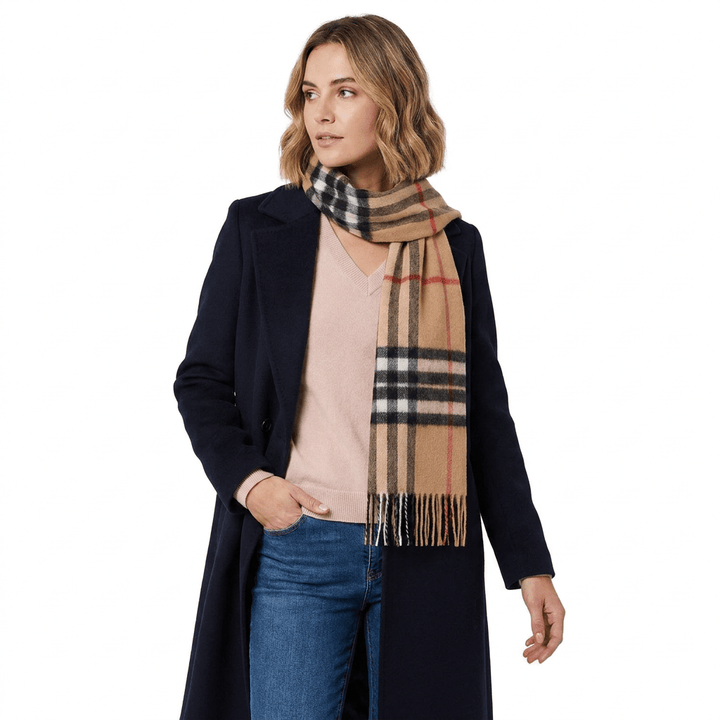 Edinburgh 100% Lambswool Scarf – Premium Soft Wool Wrap - ENLARGED OFF CTR SCOTTY THOM CAMEL