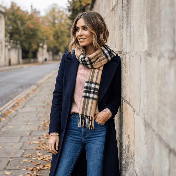Edinburgh 100% Lambswool Scarf – Premium Soft Wool Wrap - ENLARGED OFF CTR SCOTTY THOM CAMEL