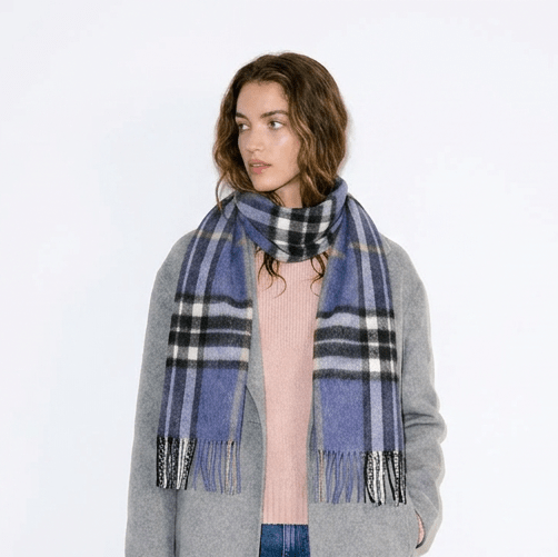 Edinburgh 100% Lambswool Scarf – Premium Soft Wool Wrap - ENLARGED OFF CTR SCOTTY THOM DENIM