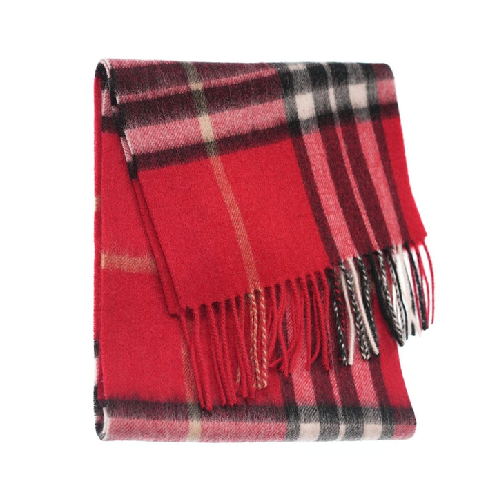 Edinburgh 100% Lambswool Scarf – Premium Soft Wool Wrap - ENLARGED OFF CTR SCOTTY THOM RED