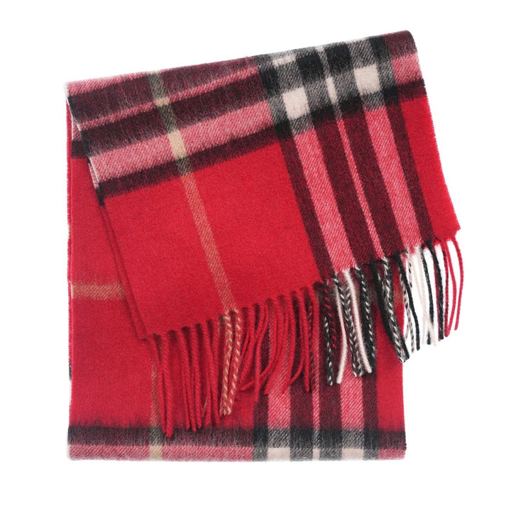 Edinburgh 100% Lambswool Scarf – Premium Soft Wool Wrap - ENLARGED OFF CTR SCOTTY THOM RED