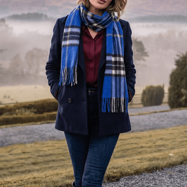 Edinburgh 100% Lambswool Scarf – Premium Soft Wool Wrap - ENLARGED OFF CTR SCOTTY THOM ULTRAMARINE