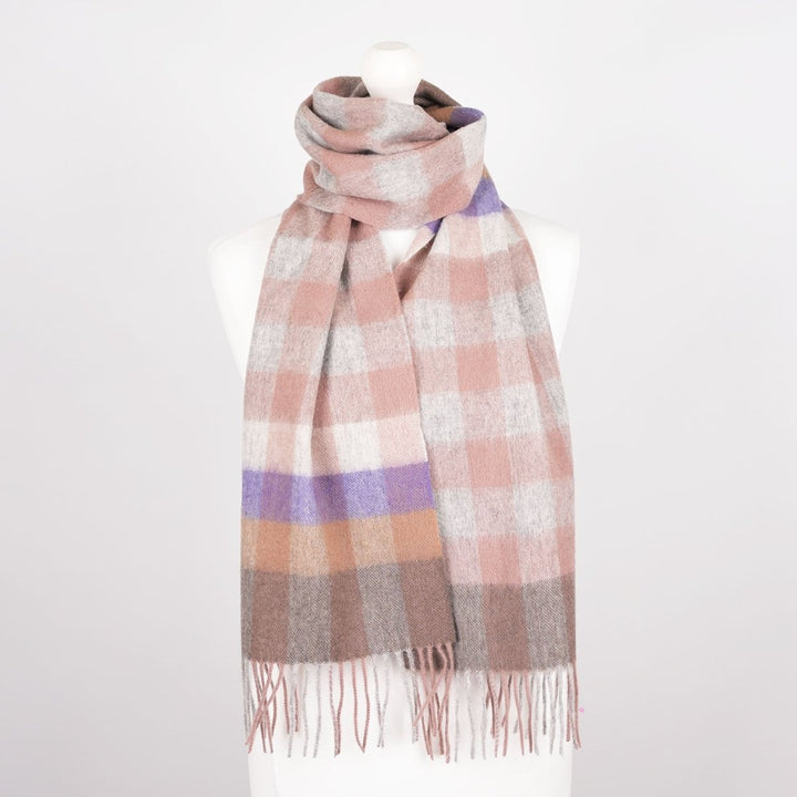 Edinburgh 100% Lambswool Scarf – Premium Soft Wool Wrap - GIANT CHEQUER DARK PINK AND PURPLE 2468