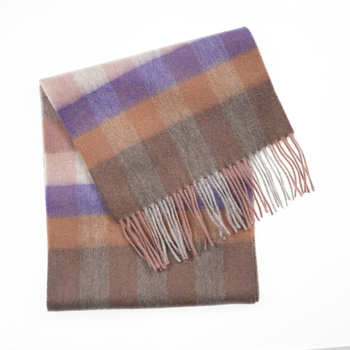Edinburgh 100% Lambswool Scarf – Premium Soft Wool Wrap - GIANT CHEQUER DARK PINK AND PURPLE 2468
