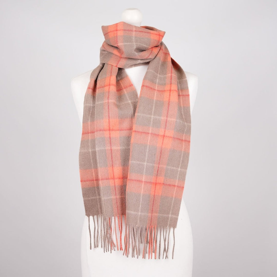 Edinburgh 100% Lambswool Scarf – Premium Soft Wool Wrap - HEIVON TATTERSALL - WARM TAUPE/CORAL