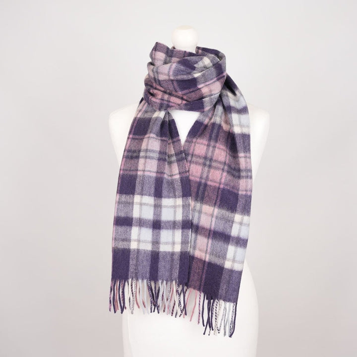 Edinburgh 100% Lambswool Scarf – Premium Soft Wool Wrap - HENOLD - BLACKBERRY/BLUE/CAMELLIA