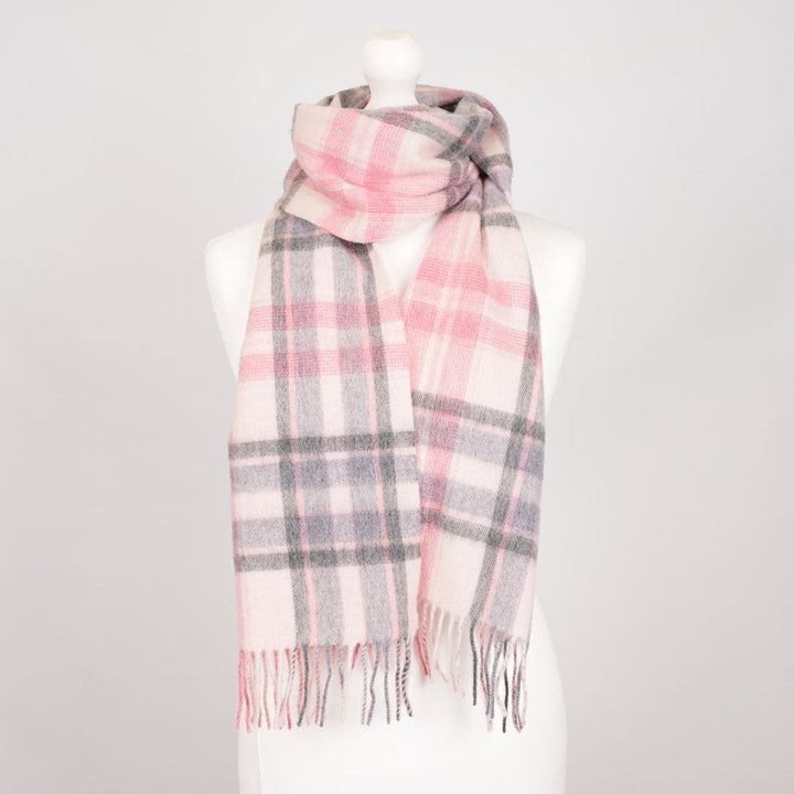 Edinburgh 100% Lambswool Scarf – Premium Soft Wool Wrap - HENOLD - LT PINK/DERBY GREY