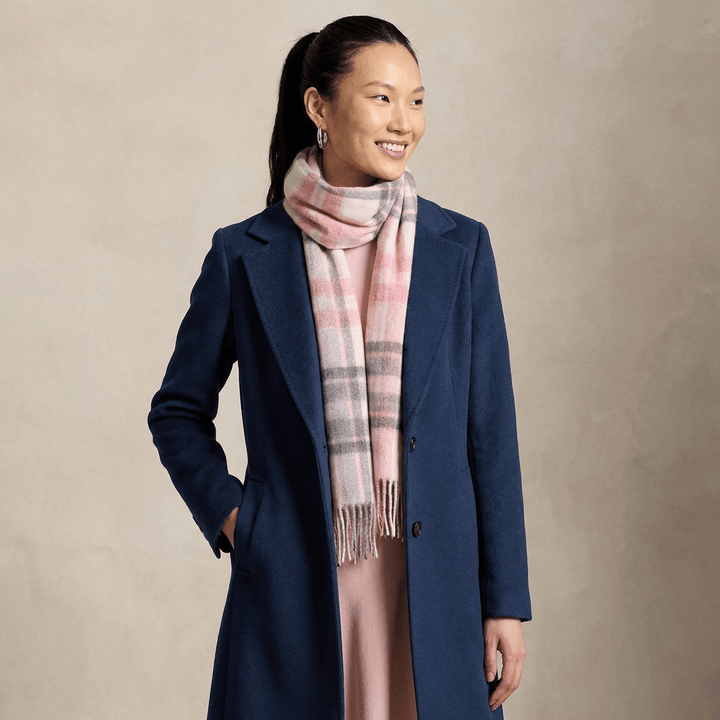 Edinburgh 100% Lambswool Scarf – Premium Soft Wool Wrap - HENOLD - LT PINK/DERBY GREY
