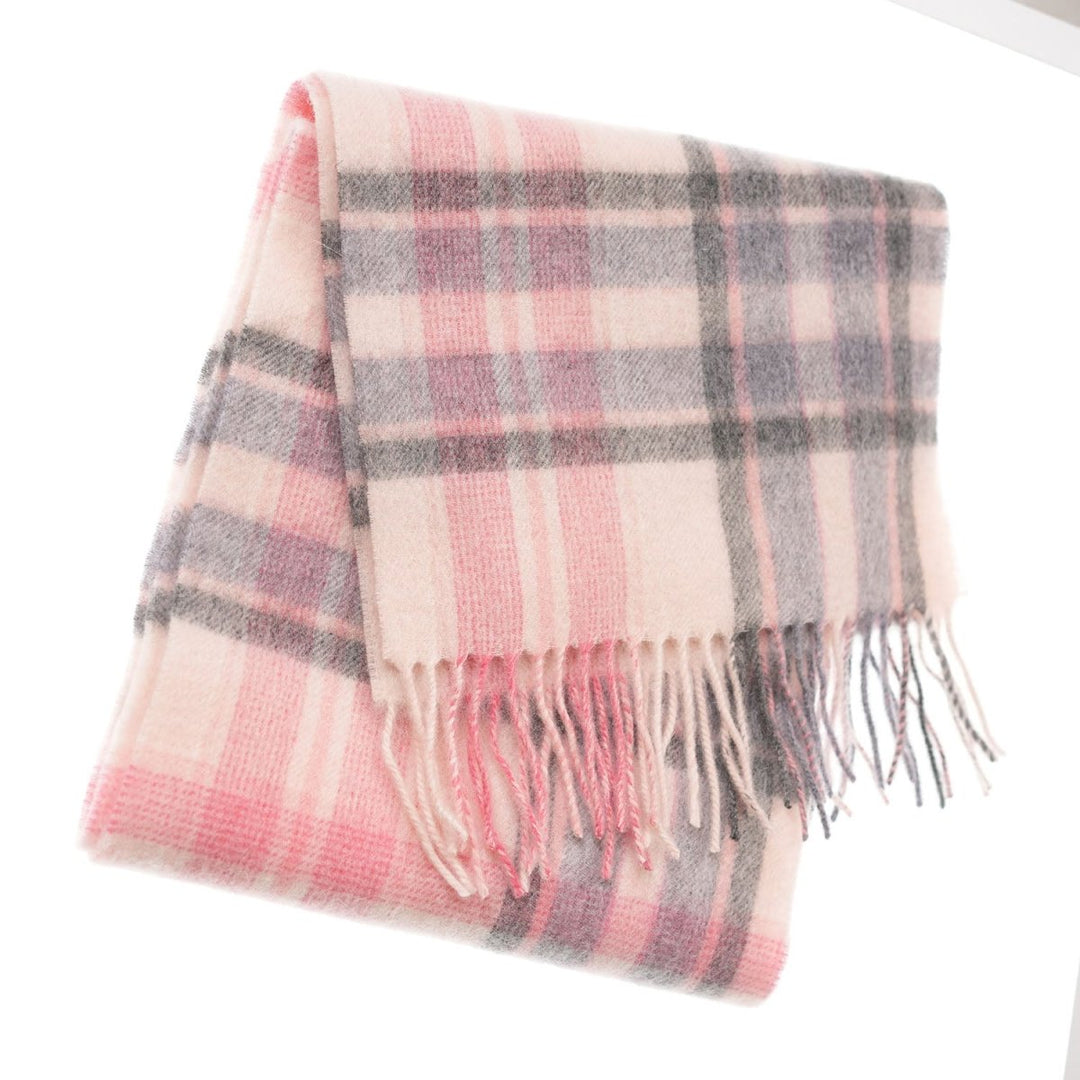 Edinburgh 100% Lambswool Scarf – Premium Soft Wool Wrap - HENOLD - LT PINK/DERBY GREY