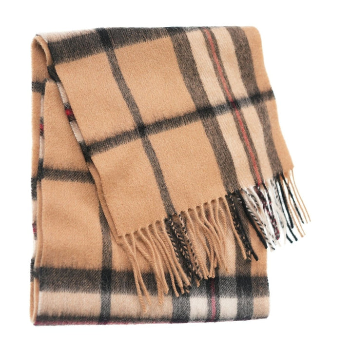 Edinburgh 100% Lambswool Scarf – Premium Soft Wool Wrap - LARGE OFF CENTRE THOMSON CAMEL