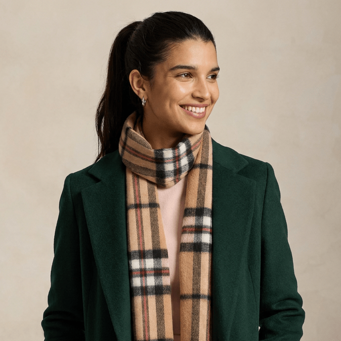 Edinburgh 100% Lambswool Scarf – Premium Soft Wool Wrap - LARGE OFF CENTRE THOMSON CAMEL