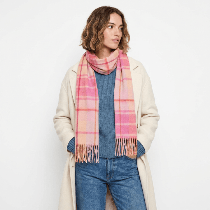Edinburgh 100% Lambswool Scarf – Premium Soft Wool Wrap - MILL CHECK GINGER