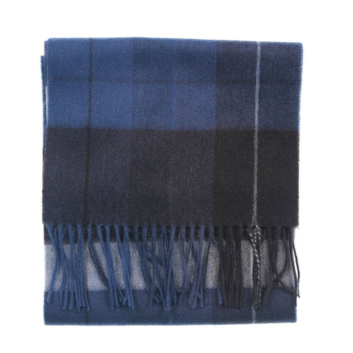Edinburgh 100% Lambswool Scarf – Premium Soft Wool Wrap - MIXED CHECK - BLUE
