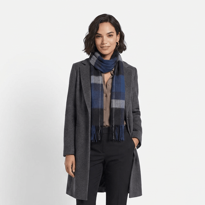 Edinburgh 100% Lambswool Scarf – Premium Soft Wool Wrap - MIXED CHECK - BLUE