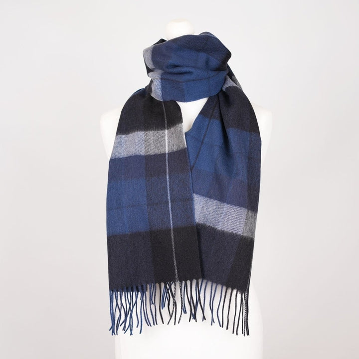 Edinburgh 100% Lambswool Scarf – Premium Soft Wool Wrap - MIXED CHECK - BLUE