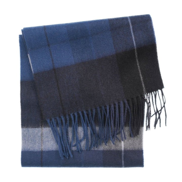 Edinburgh 100% Lambswool Scarf – Premium Soft Wool Wrap - MIXED CHECK - BLUE