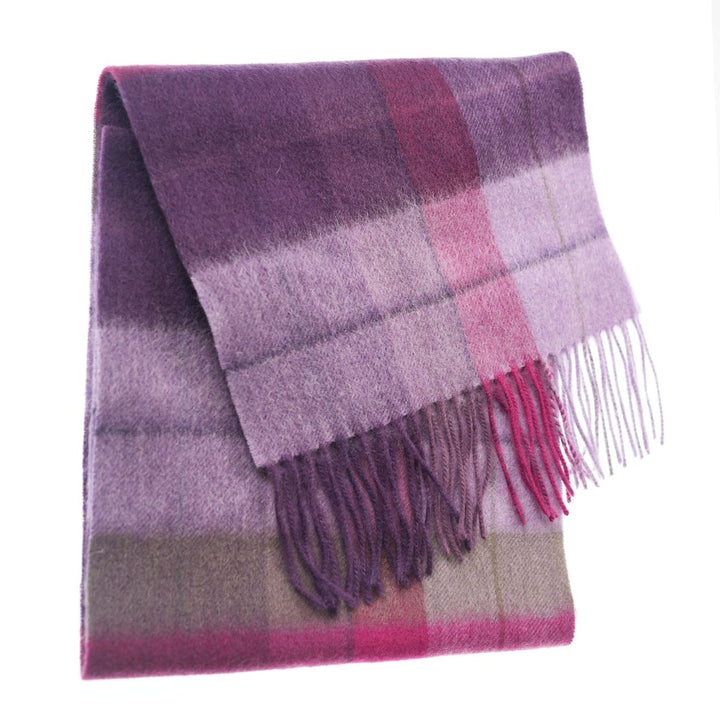 Edinburgh 100% Lambswool Scarf – Premium Soft Wool Wrap - MIXED CHECK - HEATHER/PINK
