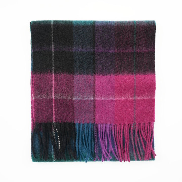 Edinburgh 100% Lambswool Scarf – Premium Soft Wool Wrap - MIXED CHECK - MAGENTA/BLACK