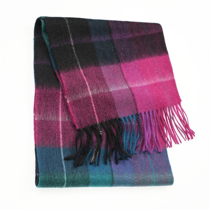 Edinburgh 100% Lambswool Scarf – Premium Soft Wool Wrap - MIXED CHECK - MAGENTA/BLACK