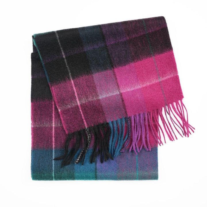 Edinburgh 100% Lambswool Scarf – Premium Soft Wool Wrap - MIXED CHECK - MAGENTA/BLACK
