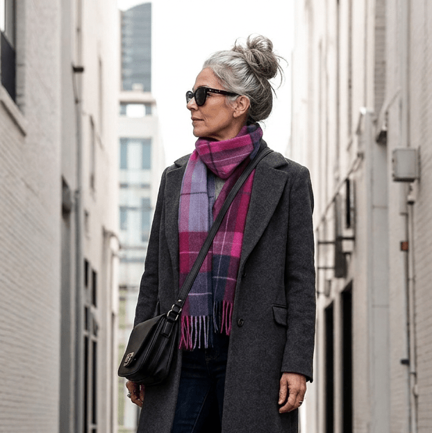 Edinburgh 100% Lambswool Scarf – Premium Soft Wool Wrap - MULTI WINDOWPANE - NAVY/PINK