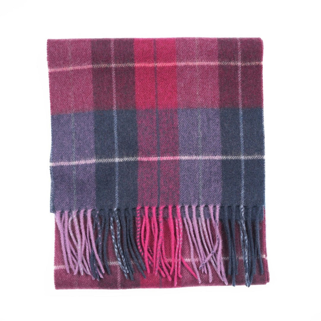 Edinburgh 100% Lambswool Scarf – Premium Soft Wool Wrap - MULTI WINDOWPANE - NAVY/PINK