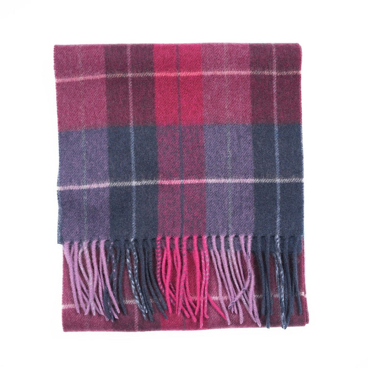 Edinburgh 100% Lambswool Scarf – Premium Soft Wool Wrap - MULTI WINDOWPANE - NAVY/PINK