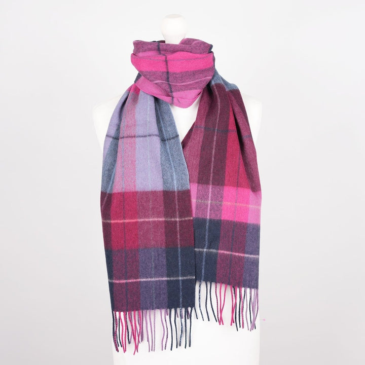 Edinburgh 100% Lambswool Scarf – Premium Soft Wool Wrap - MULTI WINDOWPANE - NAVY/PINK