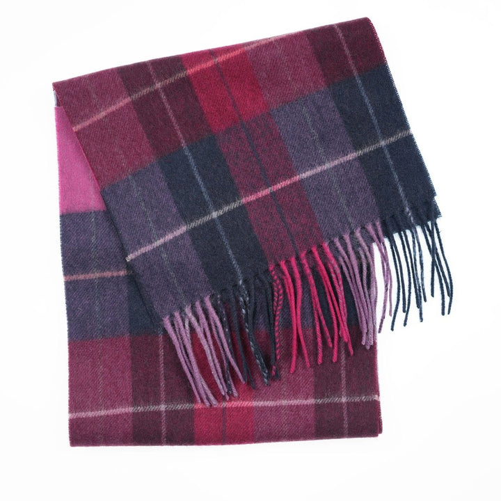 Edinburgh 100% Lambswool Scarf – Premium Soft Wool Wrap - MULTI WINDOWPANE - NAVY/PINK
