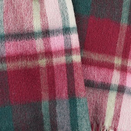 Edinburgh 100% Lambswool Scarf – Premium Soft Wool Wrap - Myriad Check - Khaki/Bordeaux