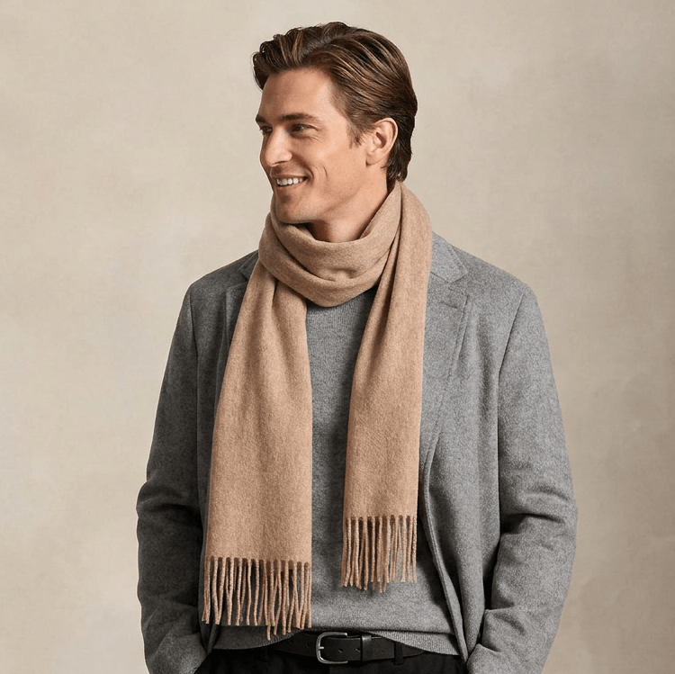Edinburgh 100% Lambswool Scarf – Premium Soft Wool Wrap - NATURAL