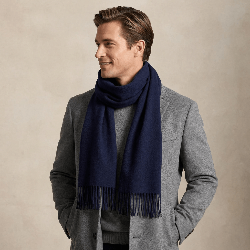 Edinburgh 100% Lambswool Scarf – Premium Soft Wool Wrap - NAVY